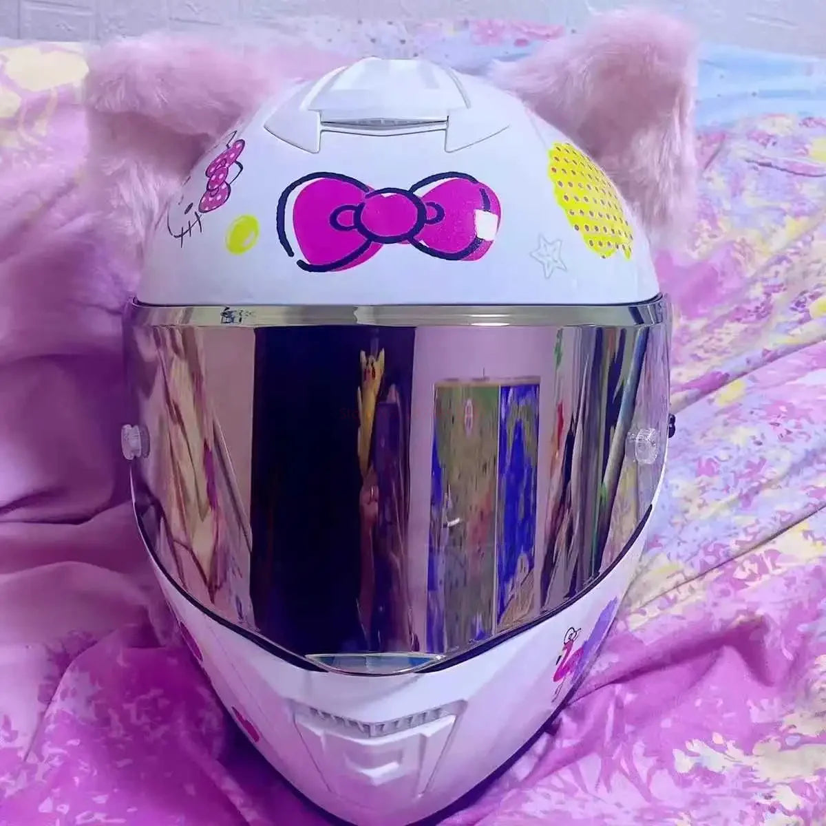 Sanrio Kuromi Cartoon Motorcycle Helmet Fashion Hello Kitty Scooter Helmet Cute High Quality Cute Helmet Four Seasons Gift