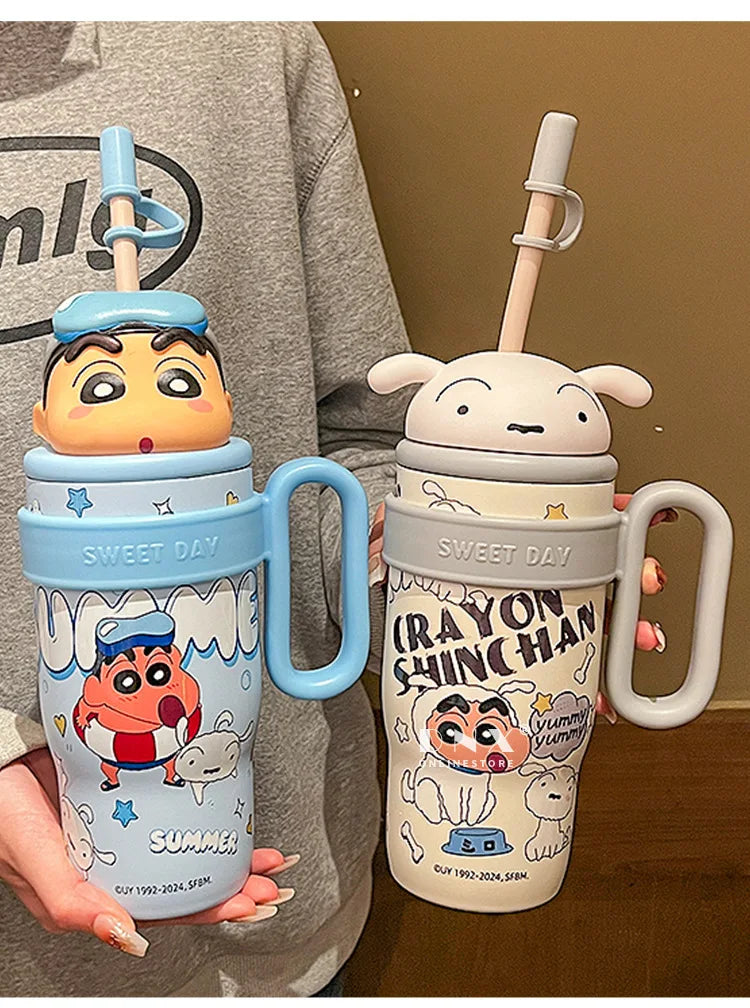 800Ml Crayon Shin-Chan 316 Stainless Steel Thermos Cup Cute Cartoon Doll Couple Water Cup Large Capacity Straw Cup Gift Toys