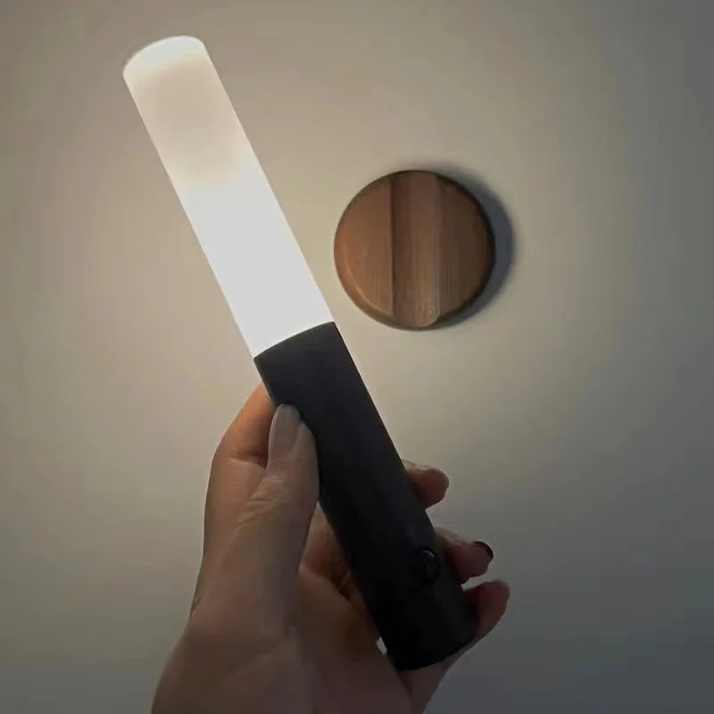 Luz LED de pared portátil e inteligente para interiores, luz nocturna para pasillo, carga USB, sensor de movimiento con grano de madera, activación por inducción