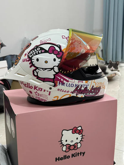 Sanrio Genuine Hello Kitty Motorcycle Helmet Full Face Racing Helmets Offroad Motorcycle Helmet Motorbike Kawaii Xmas Girl Gift