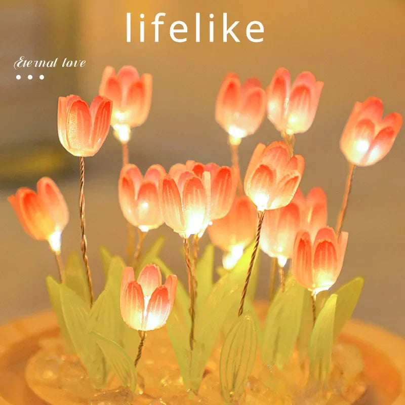 Tulip Night Light Tulip Flower Table Lamp DIY Simulation Tulip LED Night Light Handmade Bedside Light Christmas New Year Gift