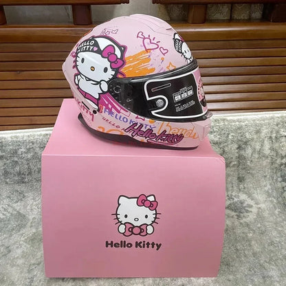 Sanrio Genuine Hello Kitty Motorcycle Helmet Full Face Racing Helmets Offroad Motorcycle Helmet Motorbike Kawaii Xmas Girl Gift