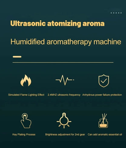 Humidificador de perfume, humidificador de aire ultrasónico con simulación de iluminación LED, fragancia de llama colorida, lámpara de llama de aceite esencial