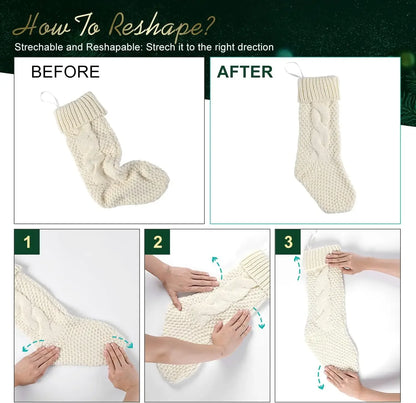 6-8PACK Christmas Stockings 18In Cable Knit Fireplace Stockings Rustic Hanging Xmas Stockings Farmhouse Boho Decorations Family