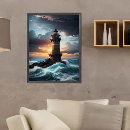 5D DIY Full Round Drill Diamond Painting Seaside Lighthouse Home Decor 30x40cm