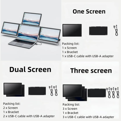 Triple Portable Monitor Triple Laptop Screen Extender Dual 13.3inch 1080P LCD monitors portable Tri screen monitor for laptop