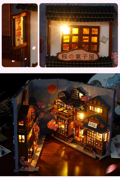 3D Wooden Puzzle DIY Book Kit Bookend Shelf Insert Alley Miniature Dollhouse Model Building Set Craft for Home Decoration P541