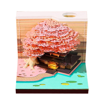 Tree Desk Calendar With LED Lights 2025 Calendar Memo Pad Creative Desk Calendar DIY Notes Notepad 3D Art Calendar Paper Carving