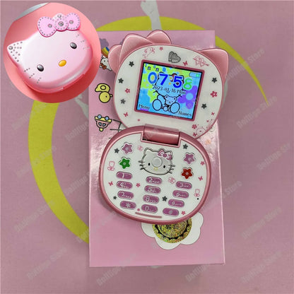2024 New Product In Stock Cartoon Cute San Liou Kitty Flip Phone White Pink Mini Phone Children's Fashion Model Toy Youth Gift