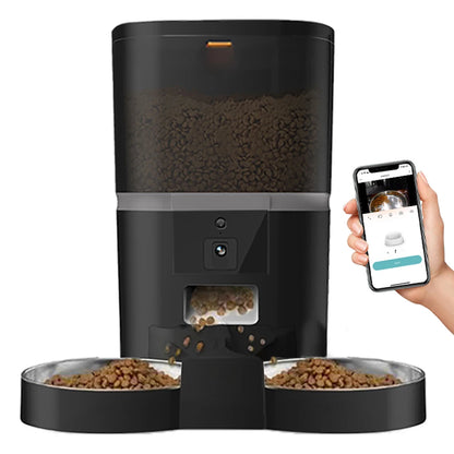 Comedero automático para gatos de 4 l, comedero inteligente para mascotas, dispensador de comida para gatos y perros pequeños con cámara grabadora, temporizador cuantitativo, cuenco doble