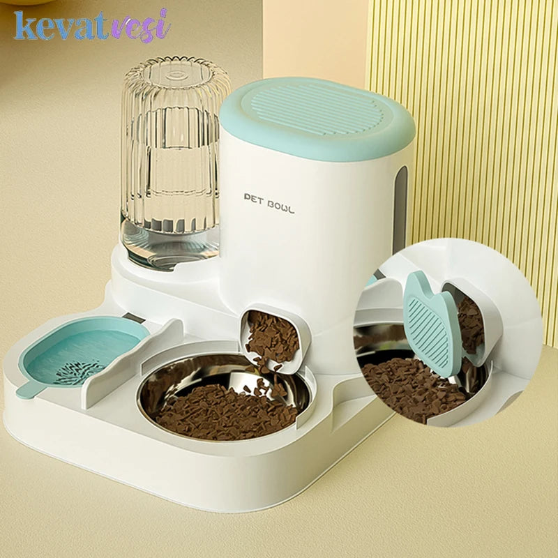 Comedero automático para gatos, cuenco de comida para gatos de gran capacidad con fuente de agua, dispensador para perros pequeños y gatos, contenedor de almacenamiento de alimentos