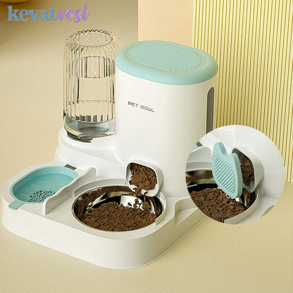 Comedero automático para gatos, cuenco de comida para gatos de gran capacidad con fuente de agua, dispensador para perros pequeños y gatos, contenedor de almacenamiento de alimentos