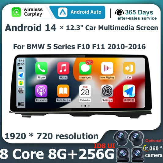 Radio con GPS para coche, sistema CIC NBT, Android 14, 1920 x 720P, Carplay, 12,3 pulgadas, para BMW Serie 5, F10, F11, 2010-2016