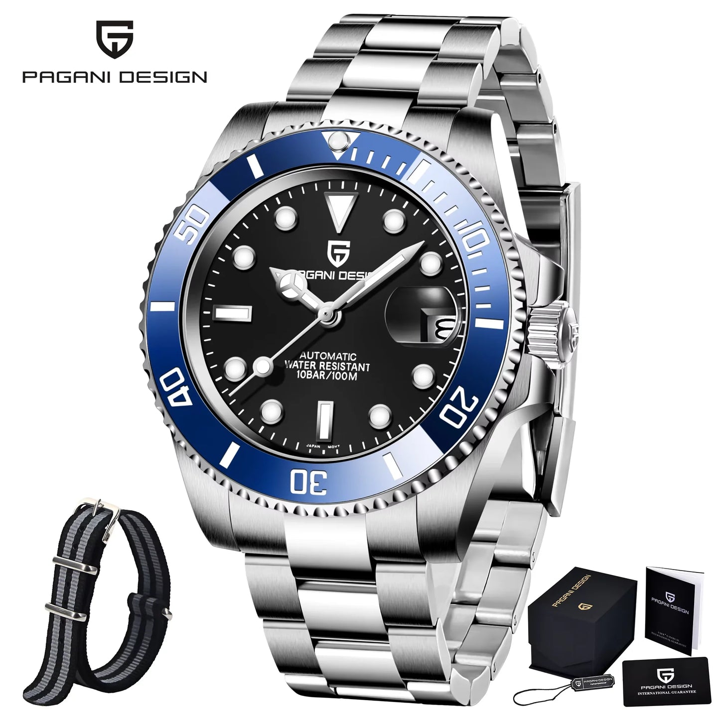 PAGANI DESIGN PD1661 Water Ghost Watch 40MM Luxury Automatic Mechanical Watches NH35 Auto Date Sport Dive BGW-9 Watch For Men
