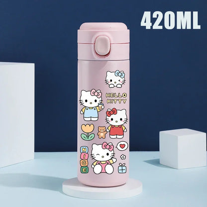 Sanrio 420 ML Thermos Mug Hello Kitty Cartoon 304 Stainless Steel Portable Water Cup Travel Water Bottle Kawaii Cups Kids Gifts