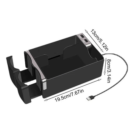 Car Armrest Storage Box With USB Charging Auto Console Side Organizer Car Tissue Box Water Cup Holder Car Interior Accessories