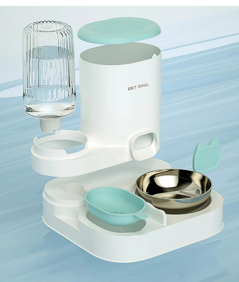 Comedero automático para gatos, cuenco de comida para gatos de gran capacidad con fuente de agua, dispensador para perros pequeños y gatos, contenedor de almacenamiento de alimentos