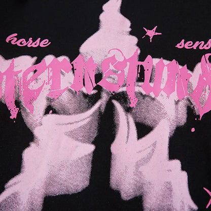 Oversized Hoodie Grunge Vintage Star Graphic Printed Hooded Sweatshirt with Chain Hip Hop Punk Gothic Baggy Pullover Streetwear