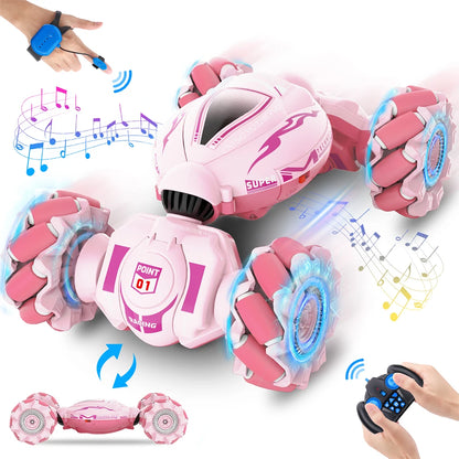 Coche acrobático todoterreno con control remoto, escala 1:18, con luz y música, para carretera, con sensor de gestos y rotación, para niños