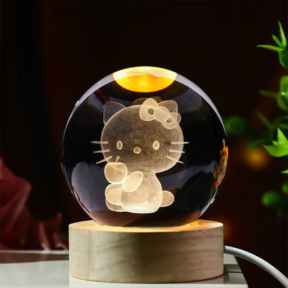 6cm 3d Crystal Ball Led Night Stitch Pikachu Doraemon A Dream Hellokitty Desktop Decoration Lamp Laser Carving Children Gifts