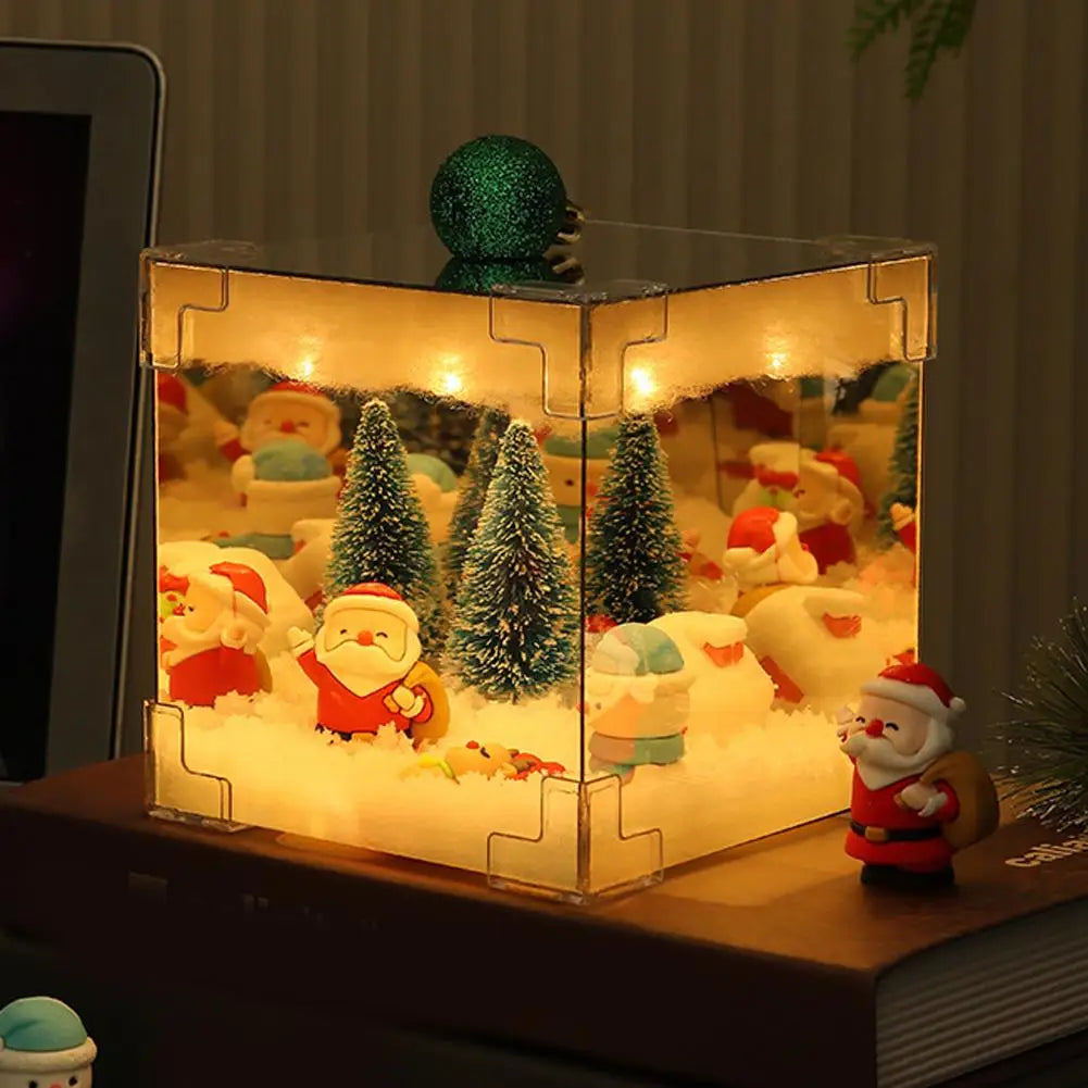 Christmas DIY Decorations Mirror LED Cube Lamp 3D Santa Claus Snowman Tree Christmas Lights DIY Night Light Tabletop Ornament