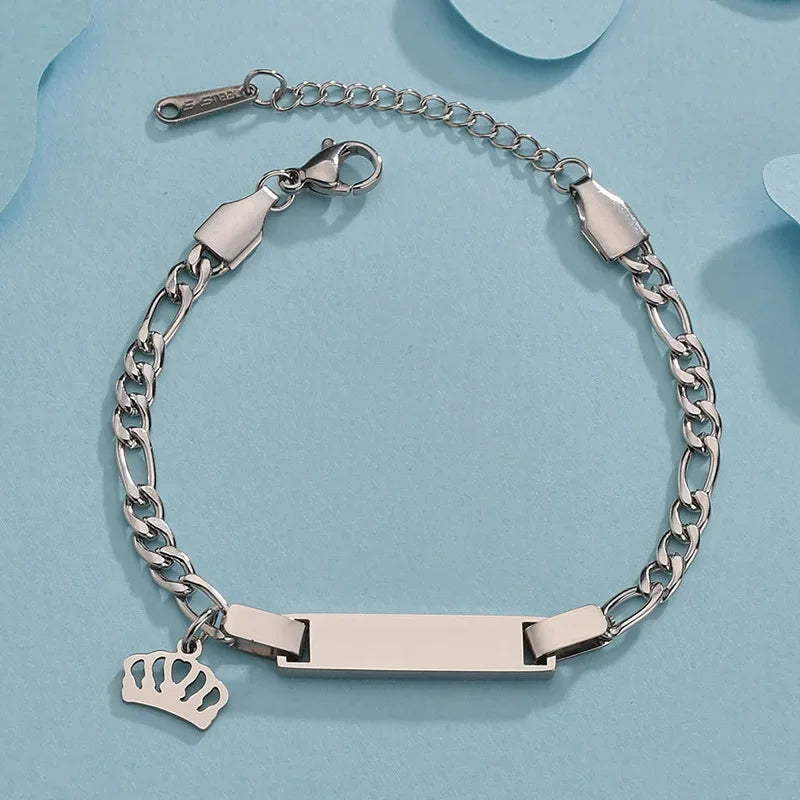 Personalized Stainless Steel Baby Newborn Name Bracelet for Boy Girl Best Gift Custom Heart Crown Butterfly Family Jewelry