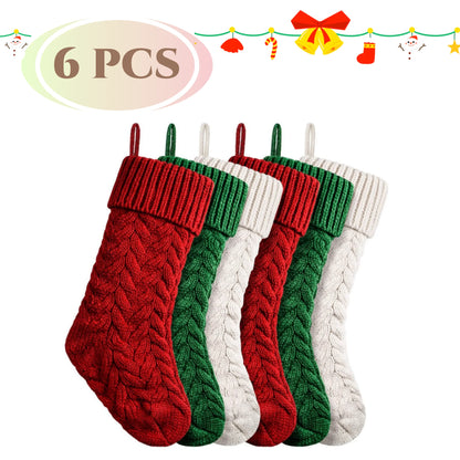 4/6PCS Christmas Stockings Knit Xmas Stockings 18 In Large Fireplace Hanging Stockings For Holiday Christmas Tree Party Decor