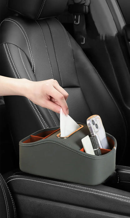 SEAMETAL Car Armrest Box Universal Center Console Organizer Multi-Functional Pu Leather Auto Arm Rest Storage Box Tissue Holder