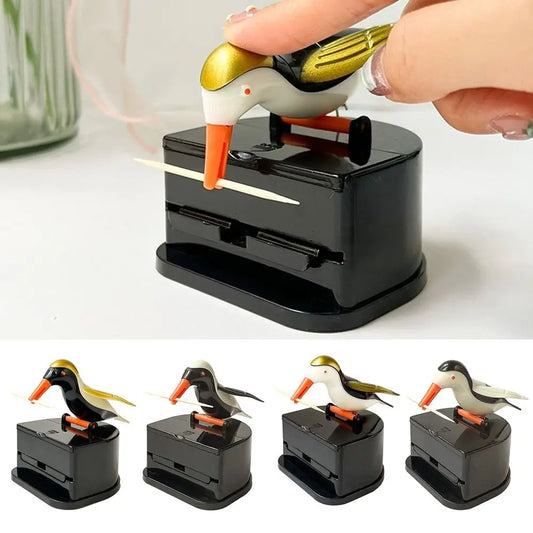 1PC Contenedor para palillos de dientes con forma de colibrí de dibujos animados Dispensador automático de palillos de dientes ABS Caja de soporte Decoración del hogar Accesorios de cocina
