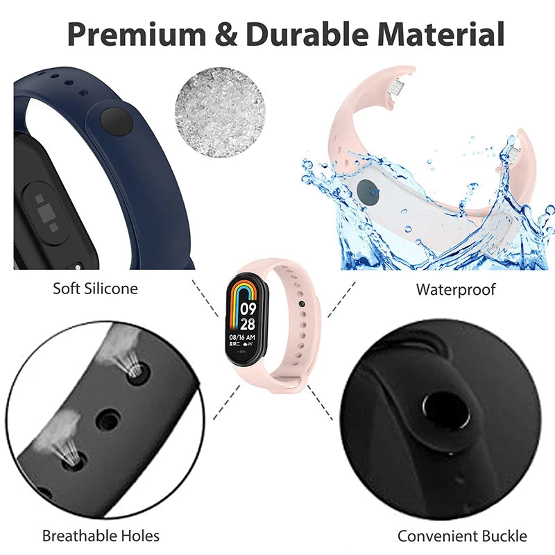 Silicone Strap For Xiaomi Smart Band 8 NFC Solid Bracelet Replacement Wristband Mi band 8 Waterproof Sport Watchband Accessories