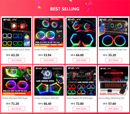Sinolyn RGB Revolving Dynamic Cotton Angel Eyes Sequential Flowing Bluetooth -compatible APP Control 4 LED Rings 80/90/95/100mm