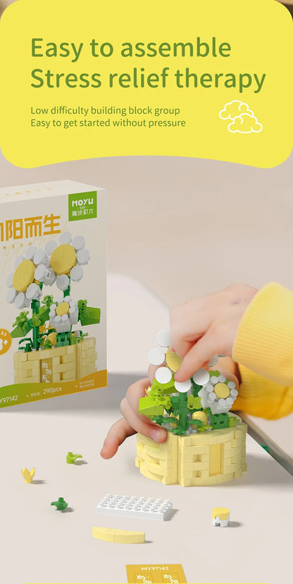 Potted Flower Basket Building Blocks Creative Bonsai Plant Bouquet Model Bricks Diy Home Decoration Kids Toy Girls Holiday Gifts