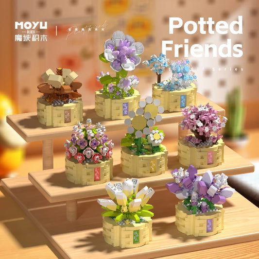 Potted Flower Basket Building Blocks Creative Bonsai Plant Bouquet Model Bricks Diy Home Decoration Kids Toy Girls Holiday Gifts