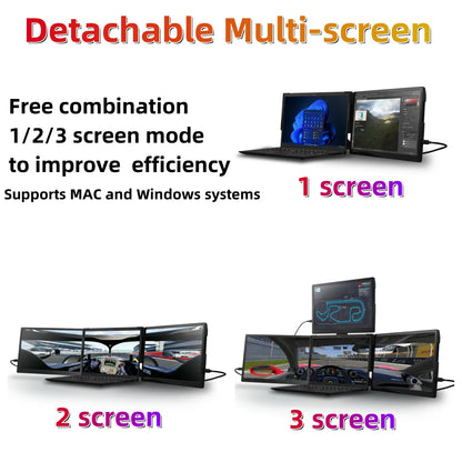 Triple Portable Monitor Triple Laptop Screen Extender Dual 13.3inch 1080P LCD monitors portable Tri screen monitor for laptop