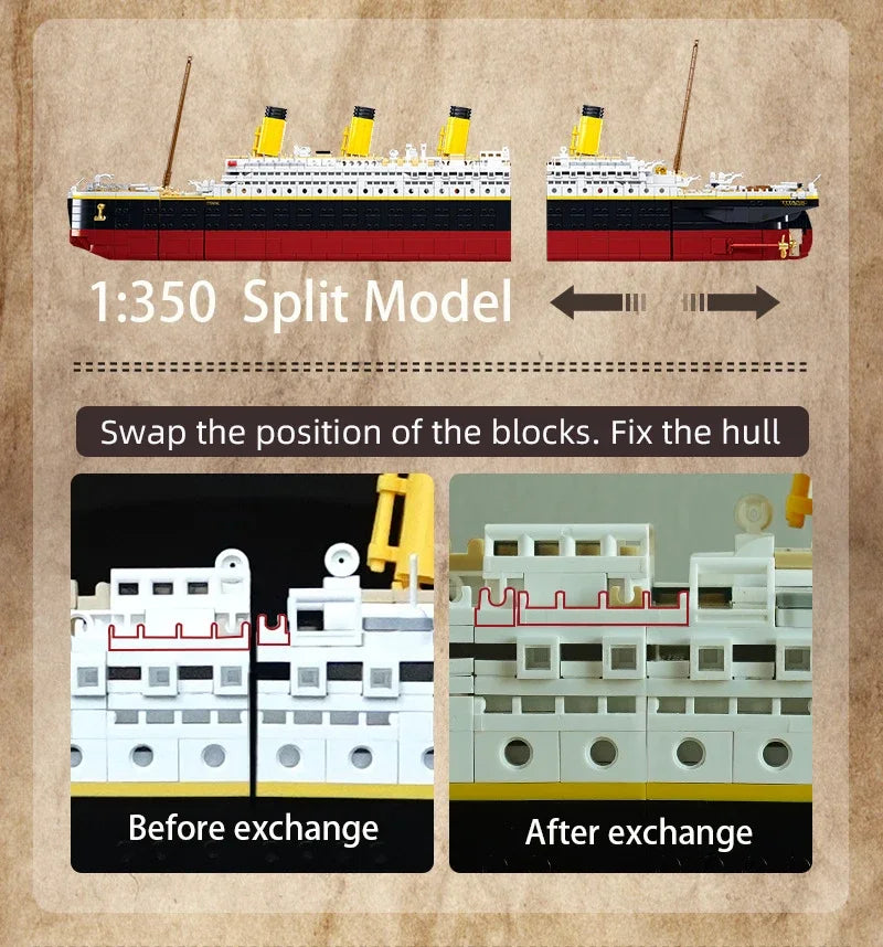 RMS Titanic Cruise Boat Ship Building Blocks Sets,10294  Compatible Bricks City Model Building Kits 3D Hobbies For Children Toys