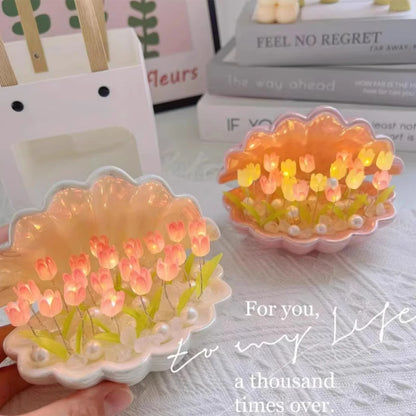 Diy Tulip Night Lamp Handmade Flower Lamp Birthday Lights Creative Home Pink/White Seashell Led Lamps Christmas Nightlight Light