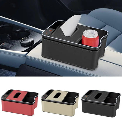 Auto Armrest Box Storage Box With Cup Holder Tissue Box USB Rechargeable Car Arm Rest Box Storage Organizer With Ambient Light