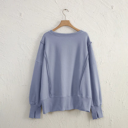 Oversized 100% Cotton Women Sweatshirts Long Sleeve Patchwork Open Side Streetwear Harajuku Pullovers Autumn Clothes For Women