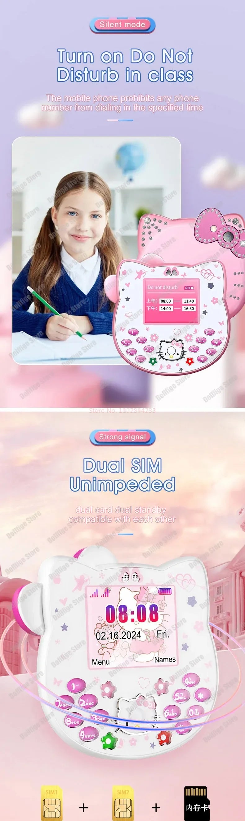 Original Sanrio Hello Kitty Cute Mini Phone Cartoon Kids Taiml Kawaii Phone Birthday Festival Fashion Children Girls Gifts Toys