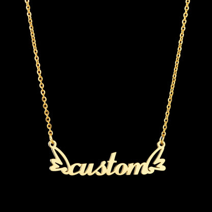 Atoztide New Personalized Custom Name Wing Necklaces Letters Stainless Butterfly Pendant Chain for Women Christmas Jewelry Gift