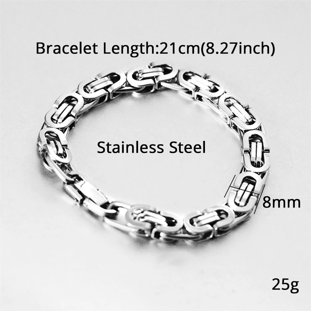 8MM Men's Thick Stainless Steel Byzantine Box Chains Jewelry Silver Color Male Chain Bracelet for Husband Boyfriend Gift