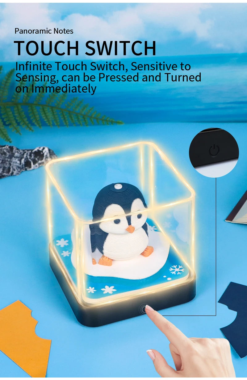 Omoshiroi Block 3D Memo Pad Calendar 2025 Cute Penguin 3D Paper Carved Sticky Notes Miniature Items Office Accessories Love Gift