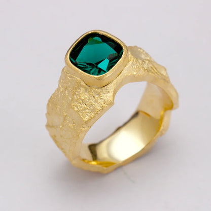 Square Cut Gemstone Ring Frosted Shape Gold Color Rubylith Zircon For Dibai Women Wedding Engagement Party Bride Jewelry
