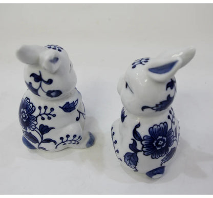 Blue and White Porcelain Rabbit Sculpture Decoration Cute Animal Ceramic Crafts Office Room Ornament
