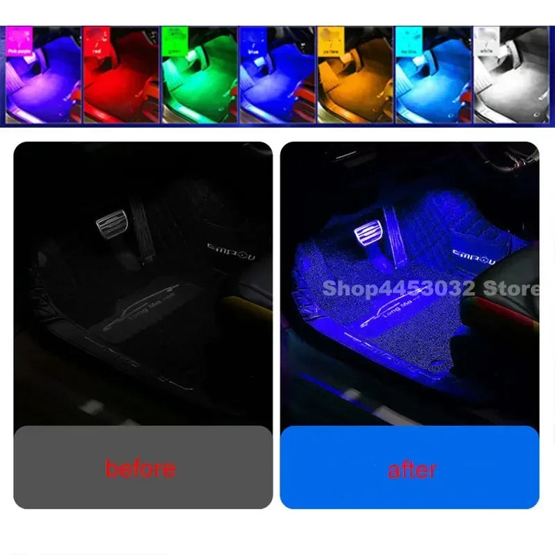 Car Foot Ambient Light RGB Led Lamp Usb For Toyota Hilux Corolla chr 4runner Crown RAV4 Wireless Remote APP Control Accessories