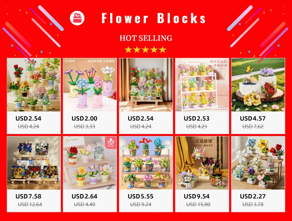 Adults Bouquet Flowers Micro Building Blocks Construction Set for Children Girl 9 to 12 Years Old Animal Insert Mini Bricks Toys