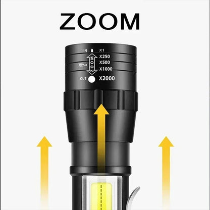 Powerful Mini LED Flashlight Pen Clip Zoom Torch Built in Battery USB Rechargeable Lantern with Side Light Outdoor Camping Lamp