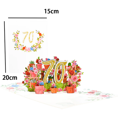 Tarjeta de aniversario emergente con números 1, 10, 28, 21 y 30 en 3D para cumpleaños, bodas
