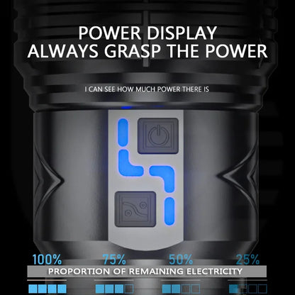 Linterna LED potente GT60 de 100 W, linterna táctica de largo alcance con pantalla de potencia, linterna con zoom recargable por USB para acampar al aire libre