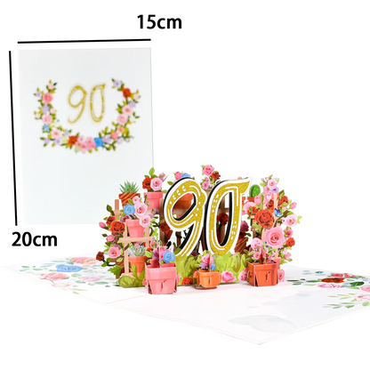 Tarjeta de aniversario emergente con números 1, 10, 28, 21 y 30 en 3D para cumpleaños, bodas